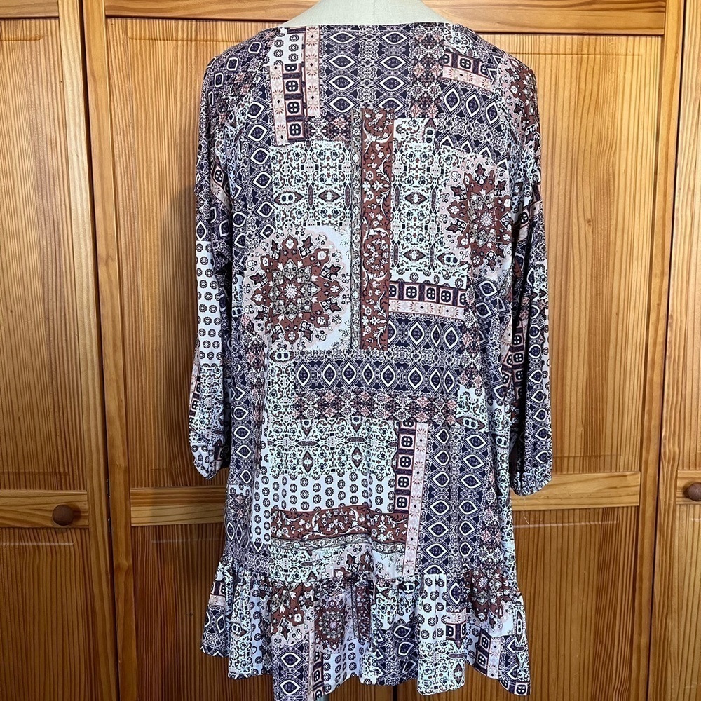 Style & Co 0X Long Boho Tie Front Long Sleeve Blouse Ruffle Hem Casual Chic - Picture 3 of 11